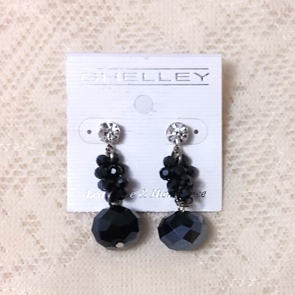NEW Handcrafted Black Round Beads Drop Earrings Women Fashion Jewelry Gifts - Picture 2 of 4